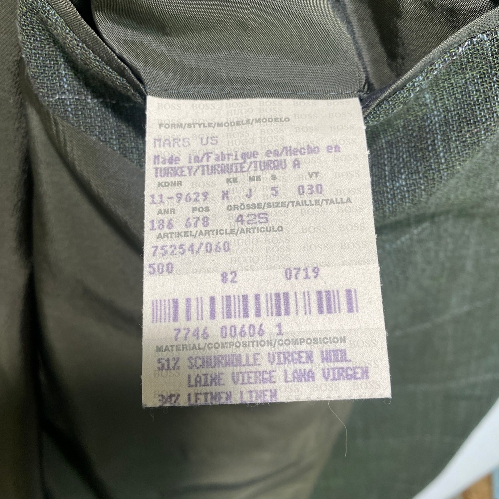 Hugo Boss Mars US Olive Green Windowpane Wool Linen Blazer Sport Coat 42S Mens - Picture 11 of 13